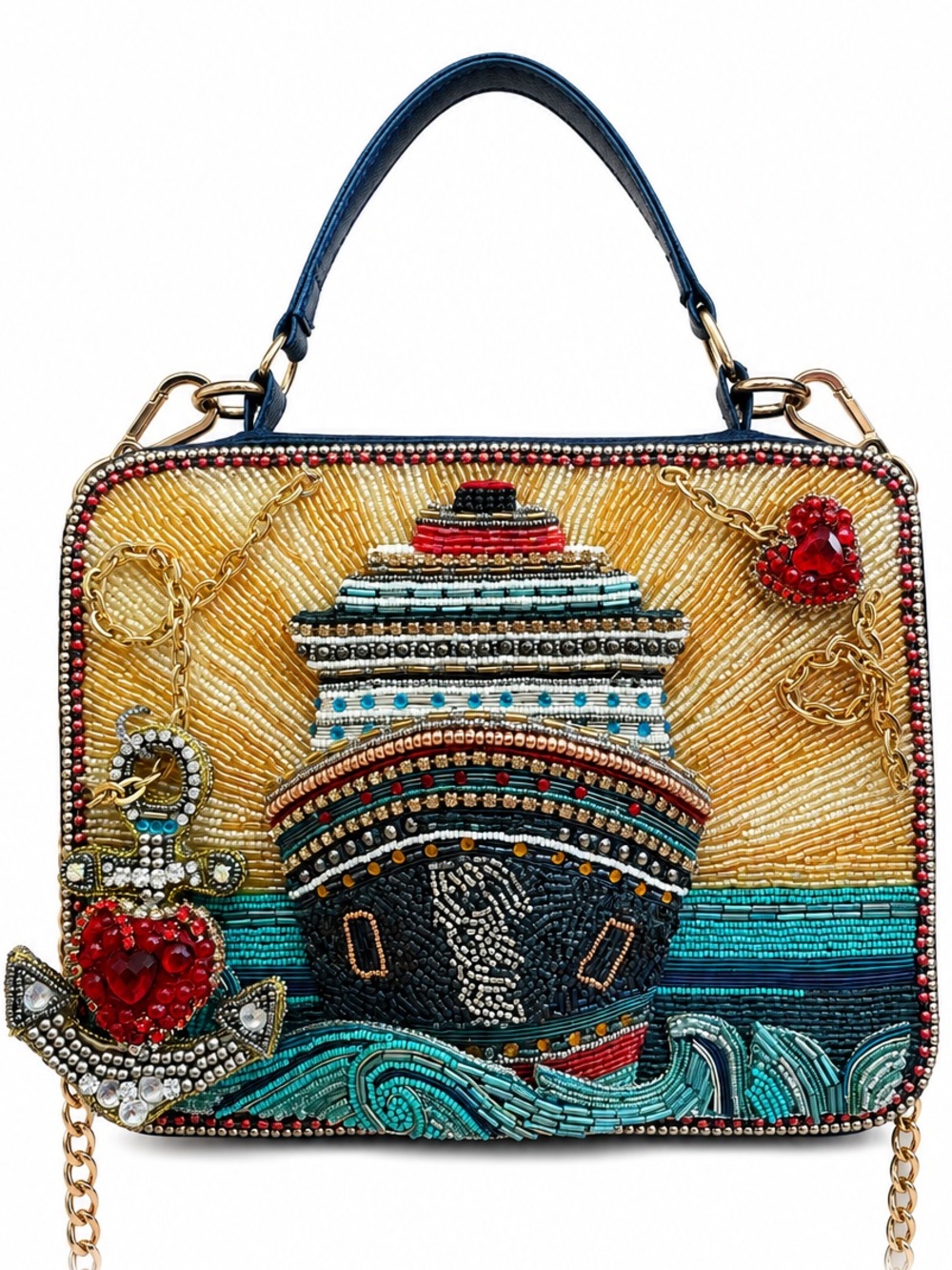 Mary Frances Full Steam Ahead top Handle beaded Bag